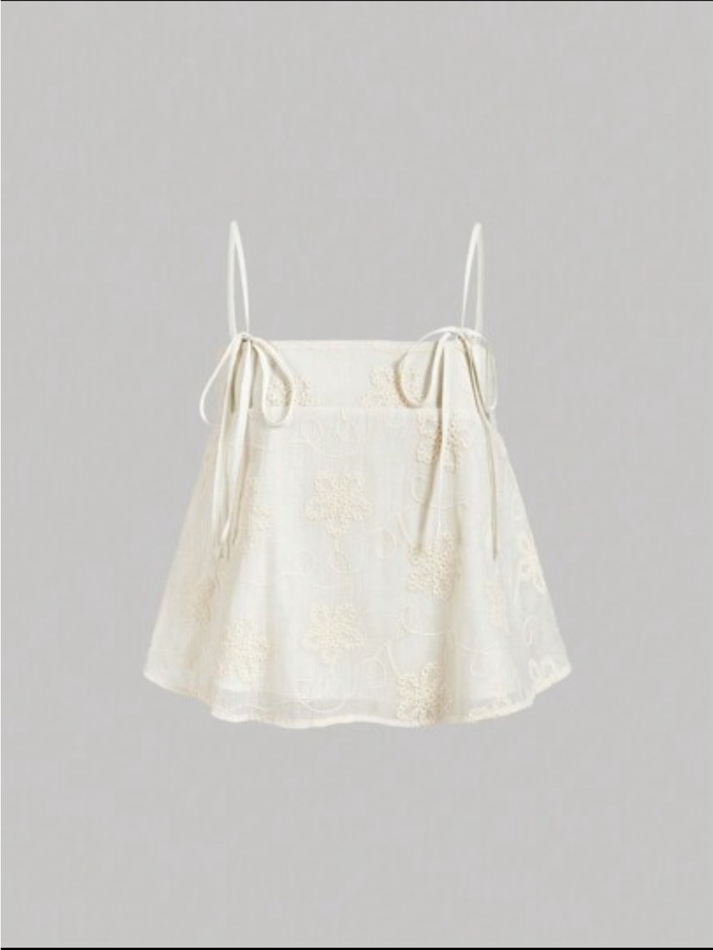 SHEIN Cream Floral Embroidered Tie-Strap Crop Top